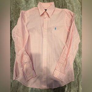 Ralph Lauren Men's Pink Gingham Button Down Shirt Size M Green Pony Classic Fit